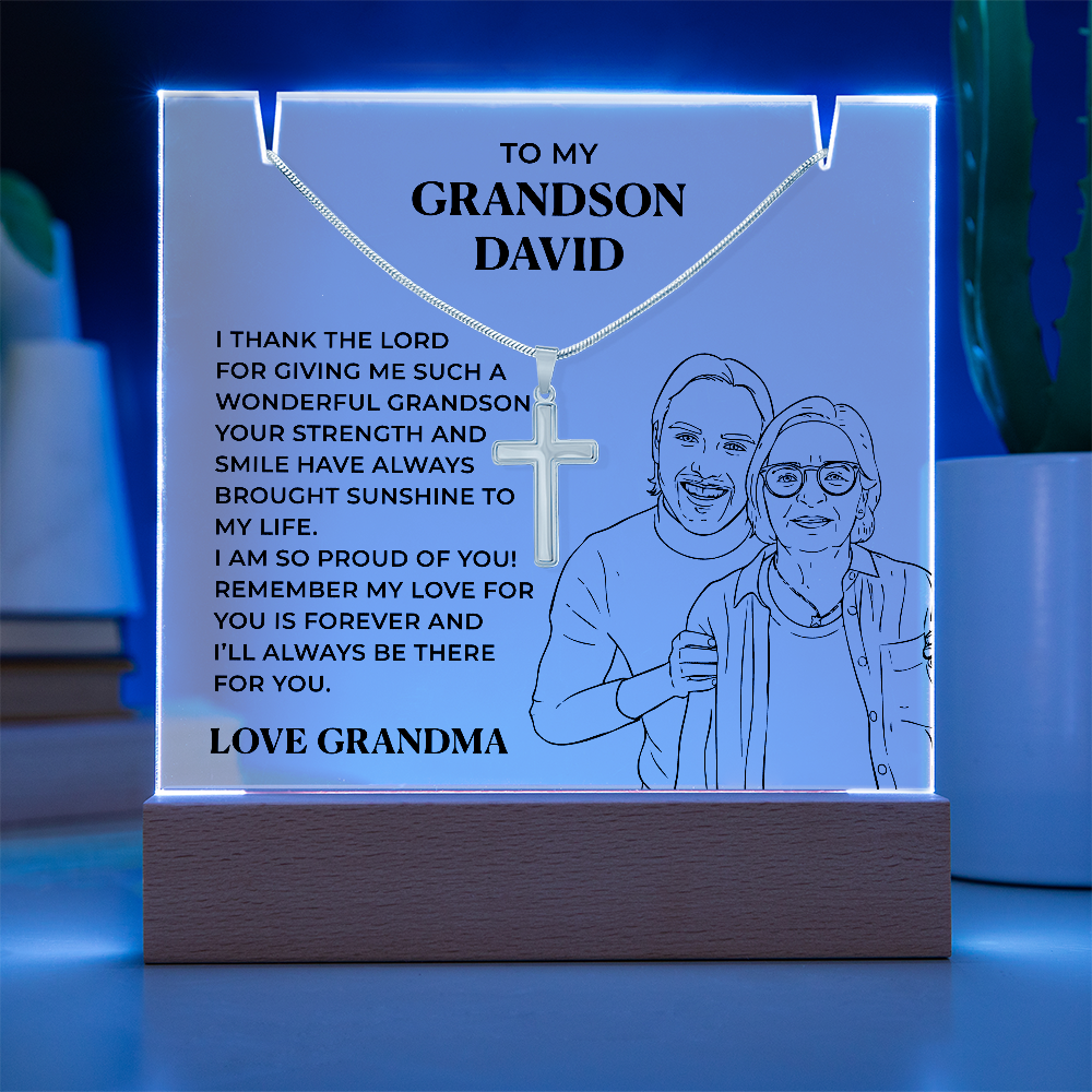Grandson Gift from Grandma – Cross Necklace with Sentimental Acrylic Message