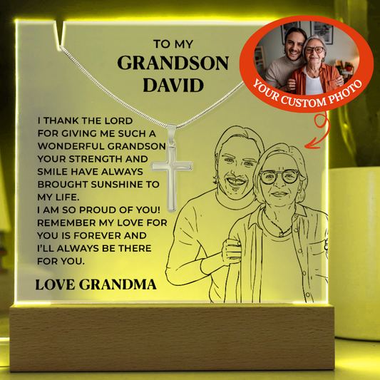 Grandson Gift from Grandma – Cross Necklace with Sentimental Acrylic Message