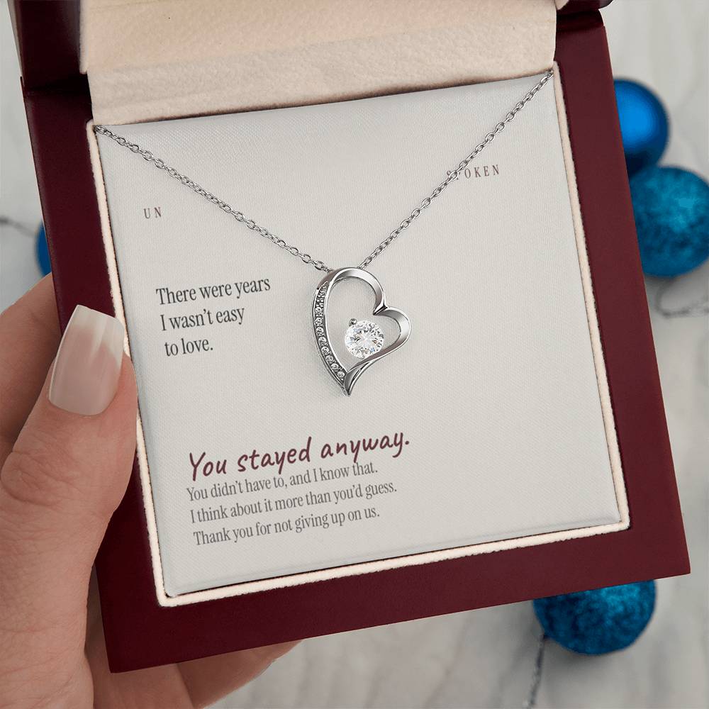 You Stayed — Heart Necklace & Message Card