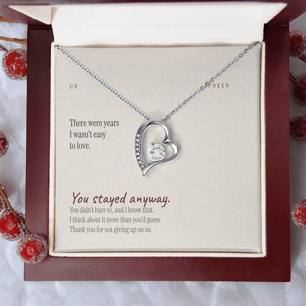 You Stayed — Heart Necklace & Message Card