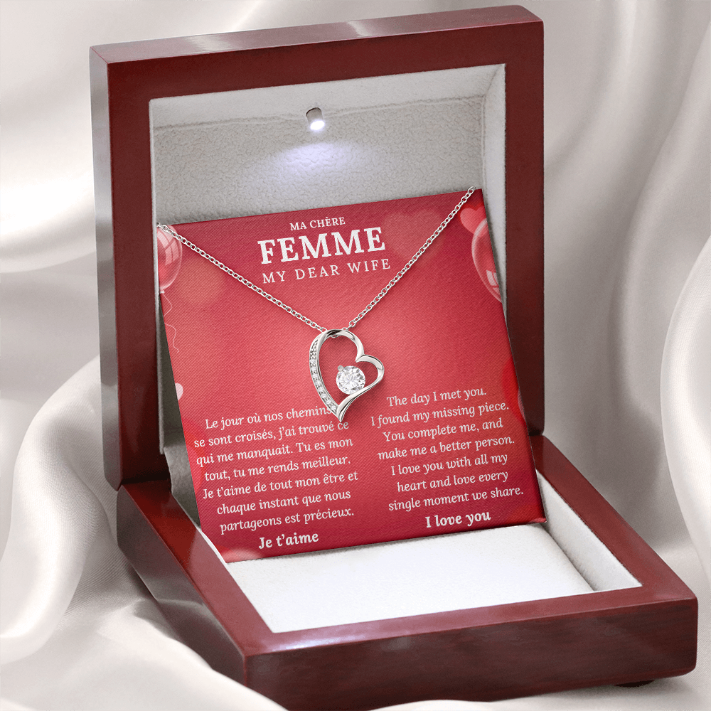 My Dear Wife Necklace – Romantic Gift with French and English Message Card
