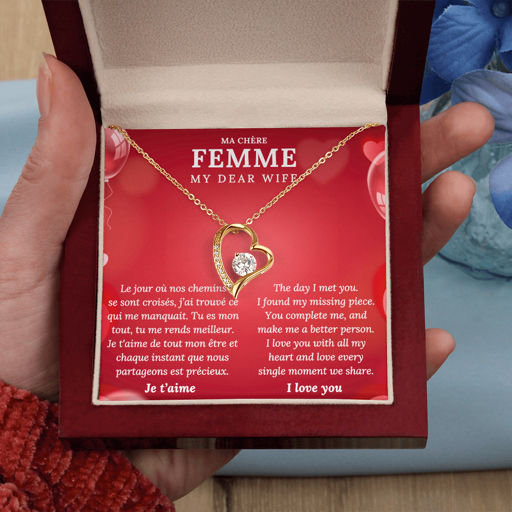 My Dear Wife Necklace – Romantic Gift with French and English Message Card