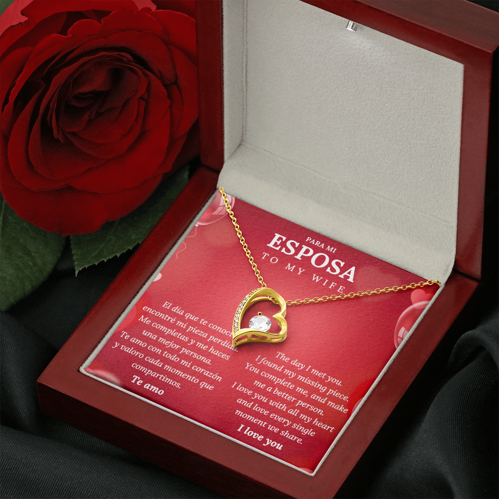 Wife Necklace - "Te Amo" Spanish Love Message Heart Pendant Gift for Her