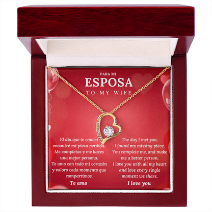 Wife Necklace - "Te Amo" Spanish Love Message Heart Pendant Gift for Her