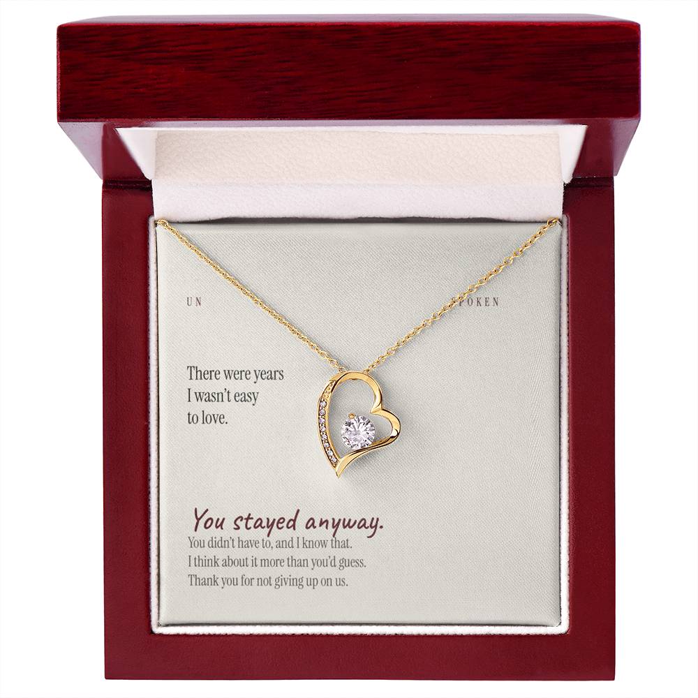 You Stayed — Heart Necklace & Message Card