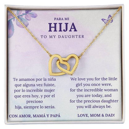 To My Daughter Necklace Gift from Mom & Dad – English & Spanish Message Card