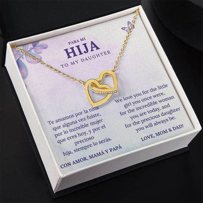 To My Daughter Necklace Gift from Mom & Dad – English & Spanish Message Card