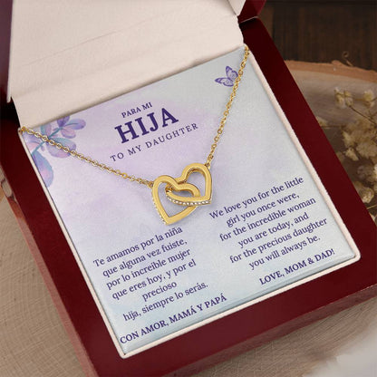 To My Daughter Necklace Gift from Mom & Dad – English & Spanish Message Card