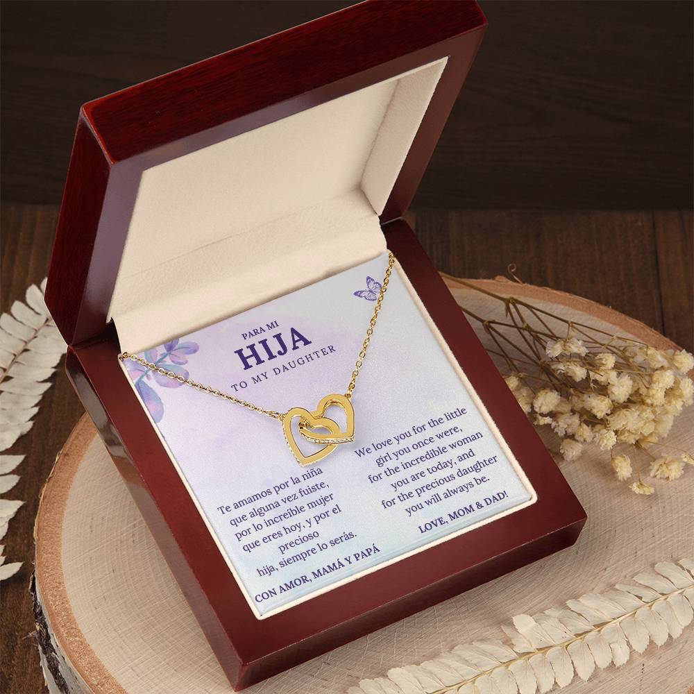 To My Daughter Necklace Gift from Mom & Dad – English & Spanish Message Card