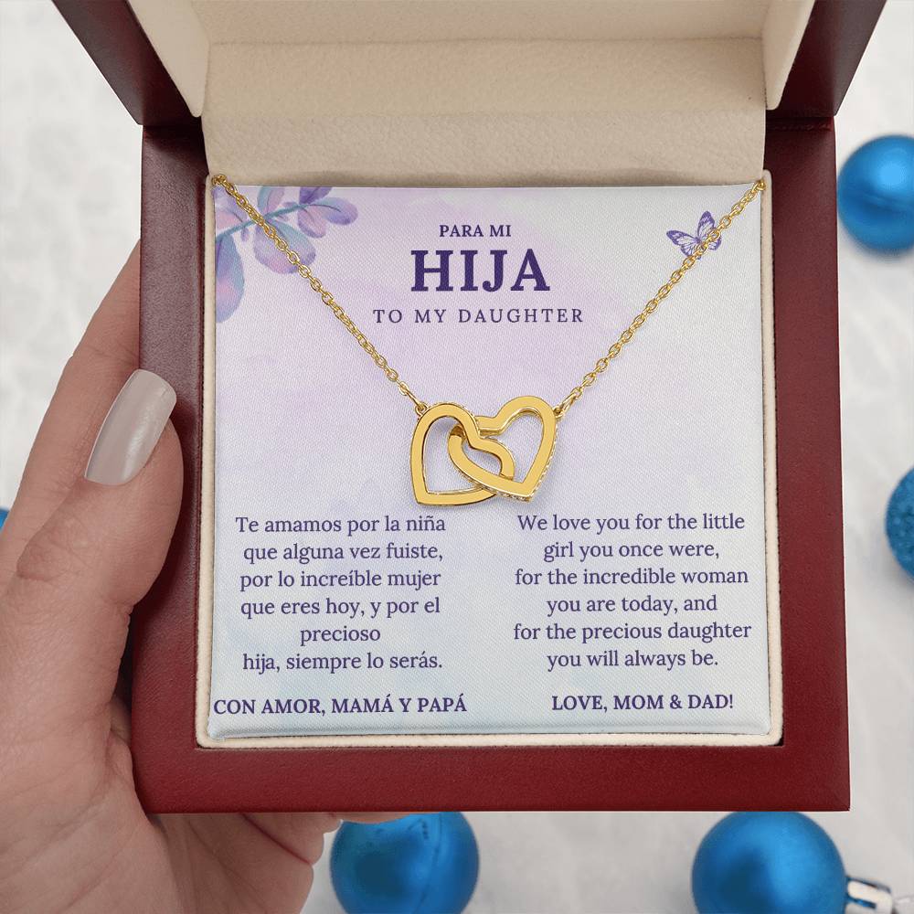 To My Daughter Necklace Gift from Mom & Dad – English & Spanish Message Card