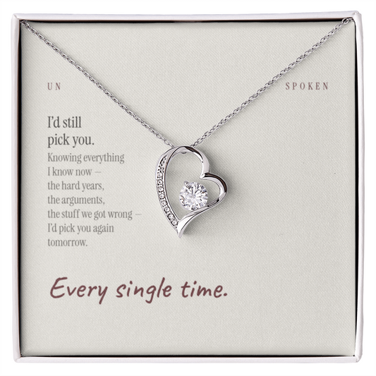 I’d Still Pick You — Heart Necklace & Message Card