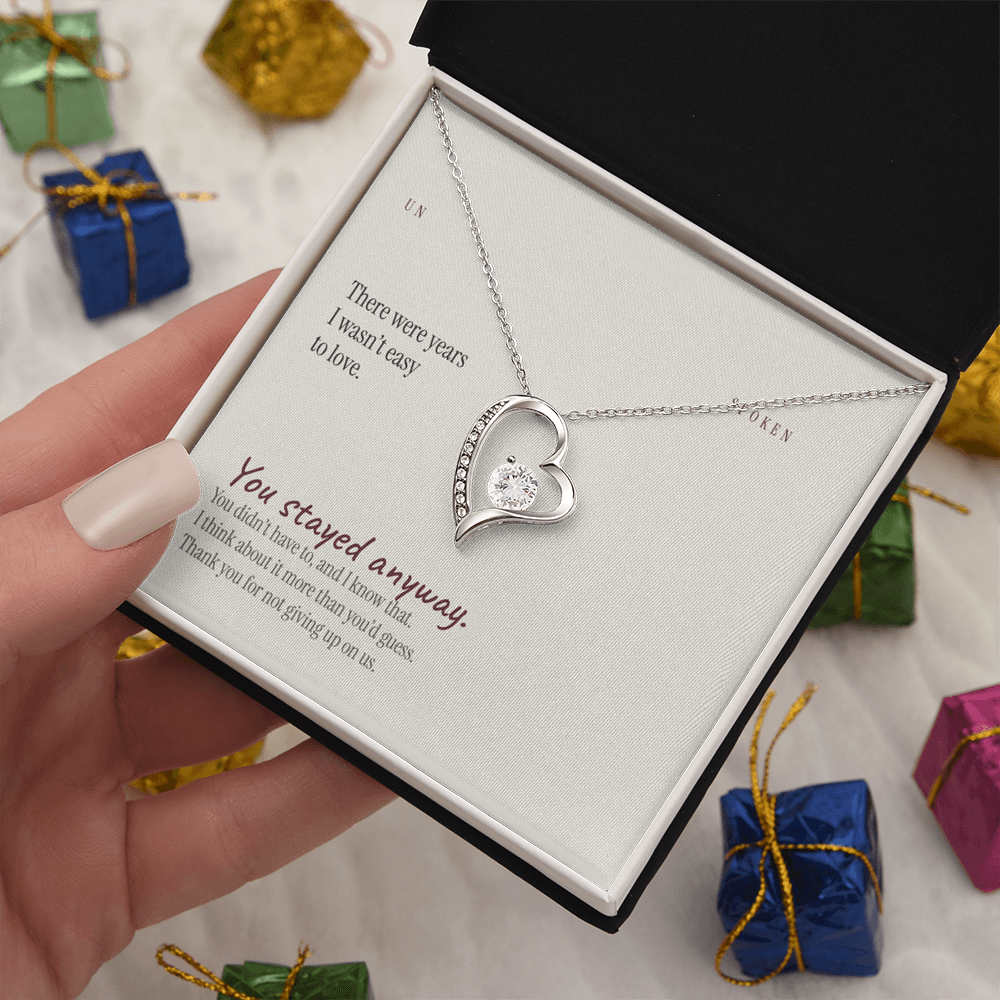 You Stayed — Heart Necklace & Message Card