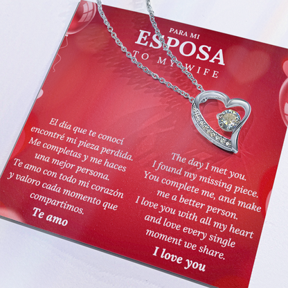 Wife Necklace - "Te Amo" Spanish Love Message Heart Pendant Gift for Her