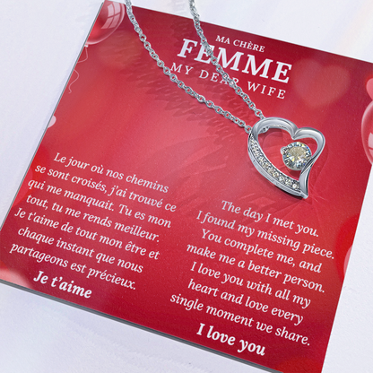 My Dear Wife Necklace – Romantic Gift with French and English Message Card