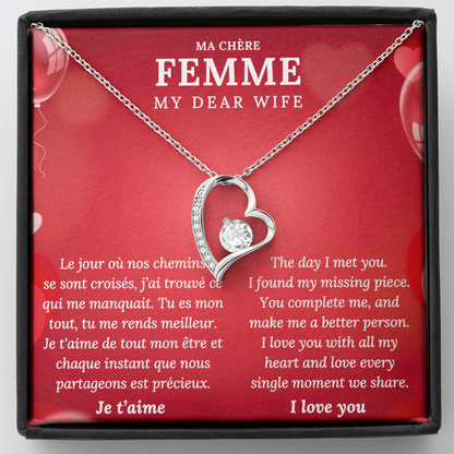 My Dear Wife Necklace – Romantic Gift with French and English Message Card