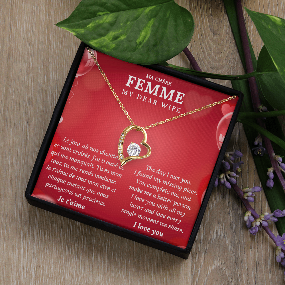 My Dear Wife Necklace – Romantic Gift with French and English Message Card