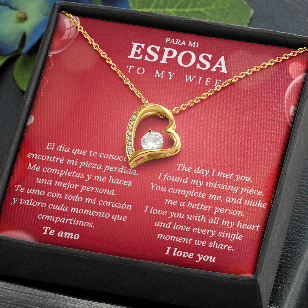 Wife Necklace - "Te Amo" Spanish Love Message Heart Pendant Gift for Her