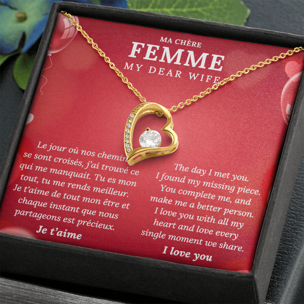 My Dear Wife Necklace – Romantic Gift with French and English Message Card