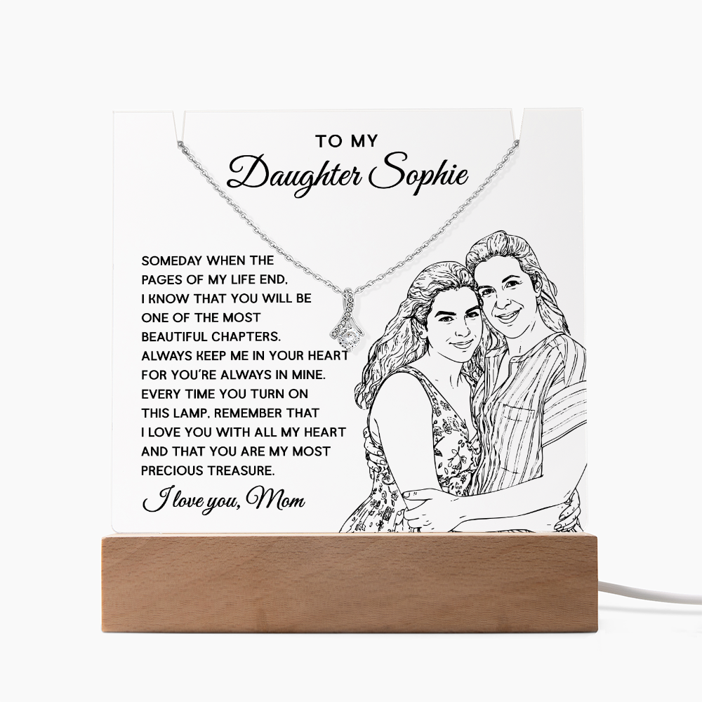 Mother to Daughter Custom Keepsake – LED Acrylic with Necklace & Drawing