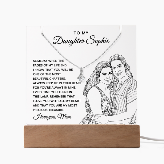 Mother to Daughter Custom Keepsake – LED Acrylic with Necklace & Drawing
