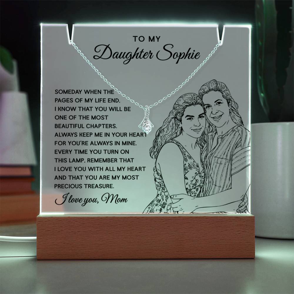 Mother to Daughter Custom Keepsake – LED Acrylic with Necklace & Drawing
