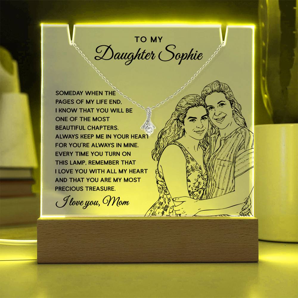 Mother to Daughter Custom Keepsake – LED Acrylic with Necklace & Drawing