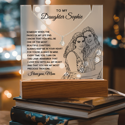 Mother to Daughter Custom Keepsake – LED Acrylic with Necklace & Drawing