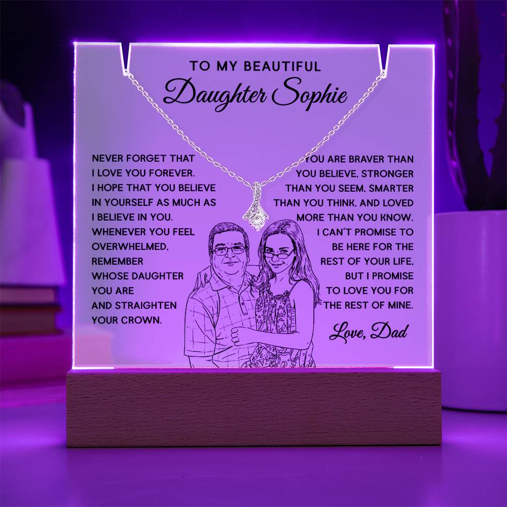 Father's Gift to Daughter – LED Acrylic Light & Necklace with Custom Drawing