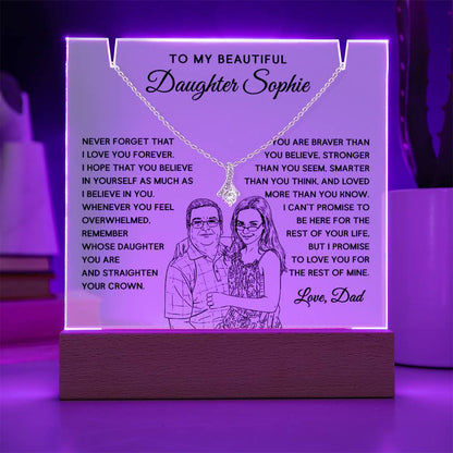Father's Gift to Daughter – LED Acrylic Light & Necklace with Custom Drawing