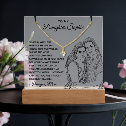 Mother to Daughter Custom Keepsake – LED Acrylic with Necklace & Drawing