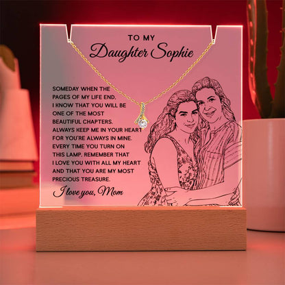 Mother to Daughter Custom Keepsake – LED Acrylic with Necklace & Drawing
