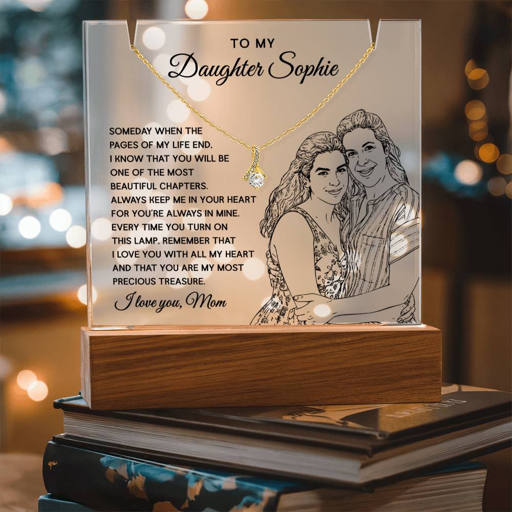 Mother to Daughter Custom Keepsake – LED Acrylic with Necklace & Drawing