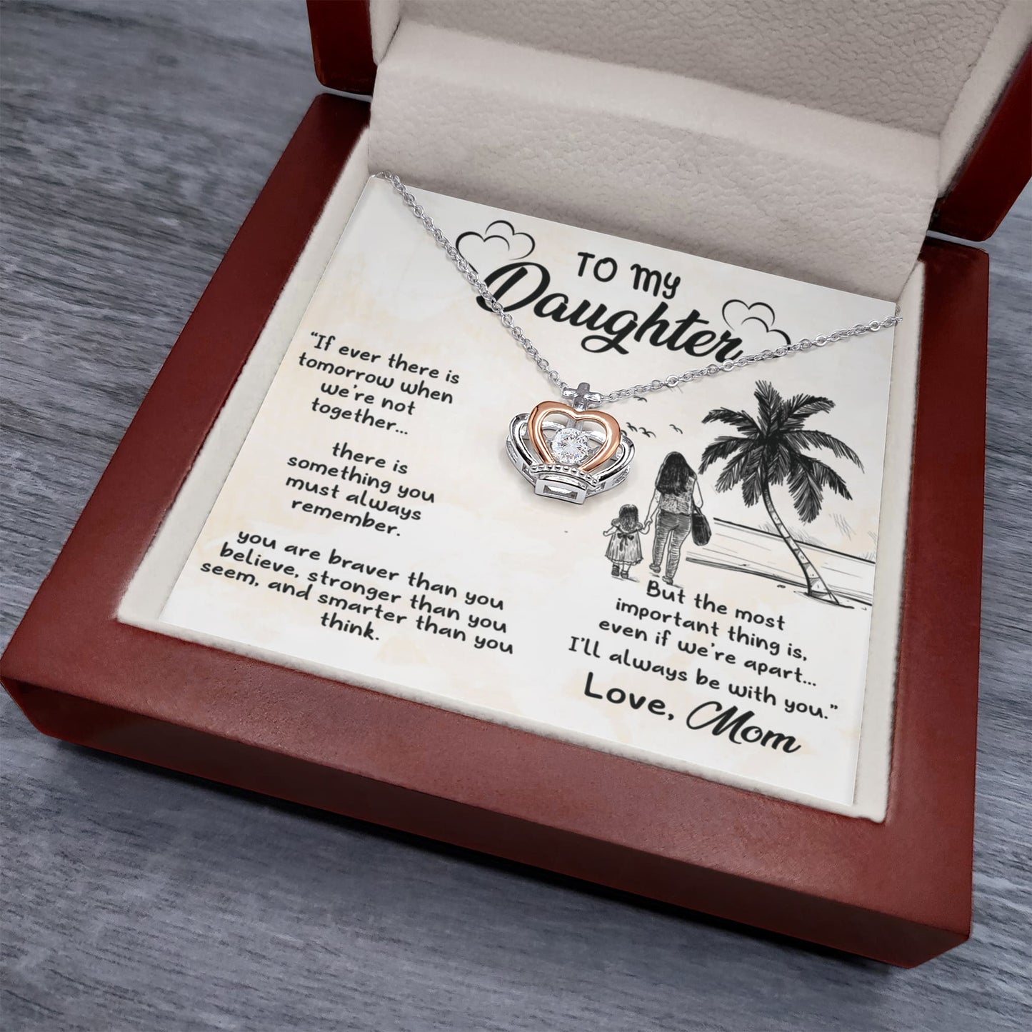To My Daughter Necklace – Braver Stronger Smarter Crown Pendant Gift from Mom