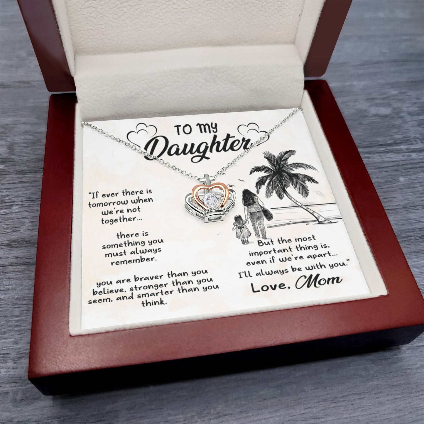 To My Daughter Necklace – Braver Stronger Smarter Crown Pendant Gift from Mom