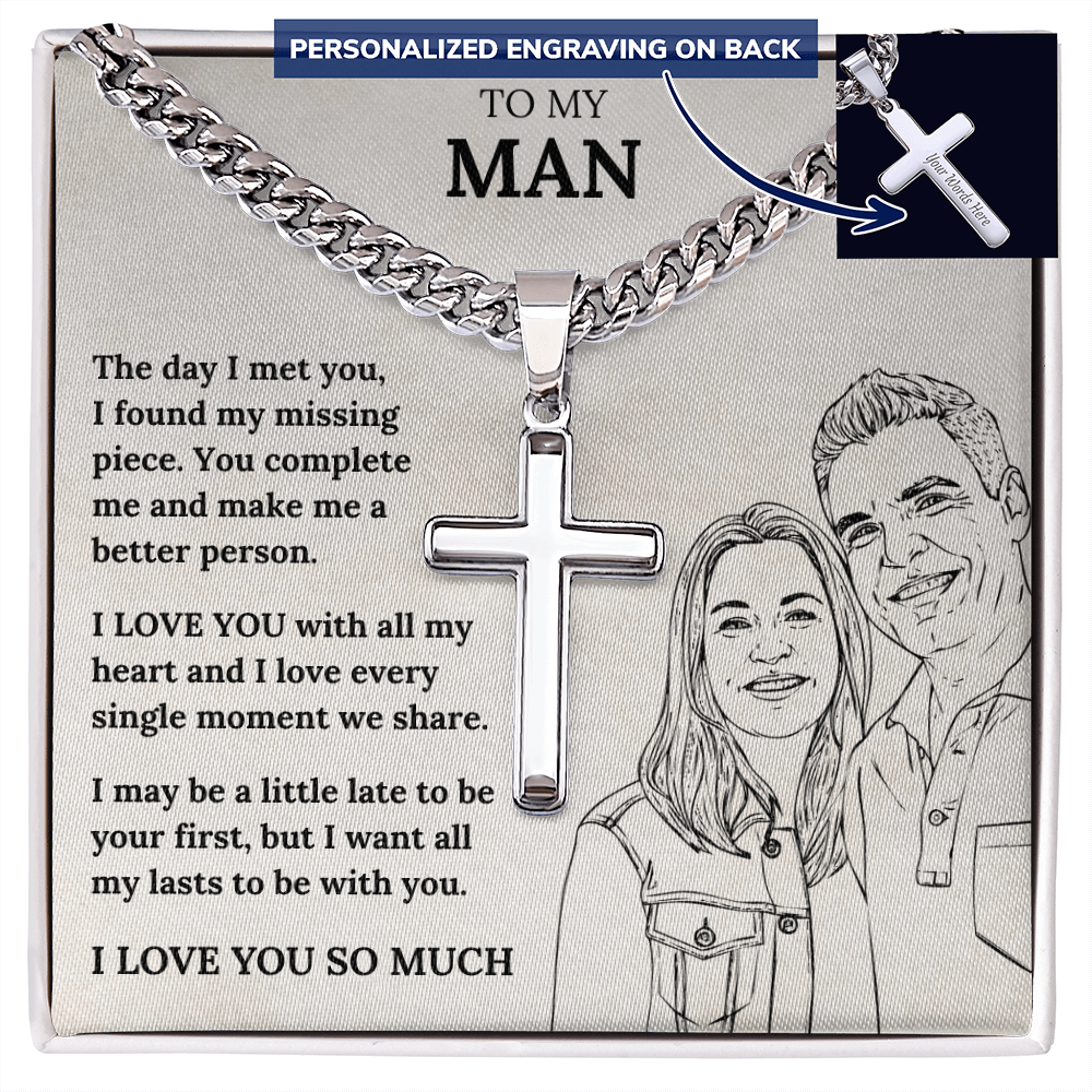 Cross Necklace - Romantic Gift for Boyfriend or Husband with Heartfelt Message Card