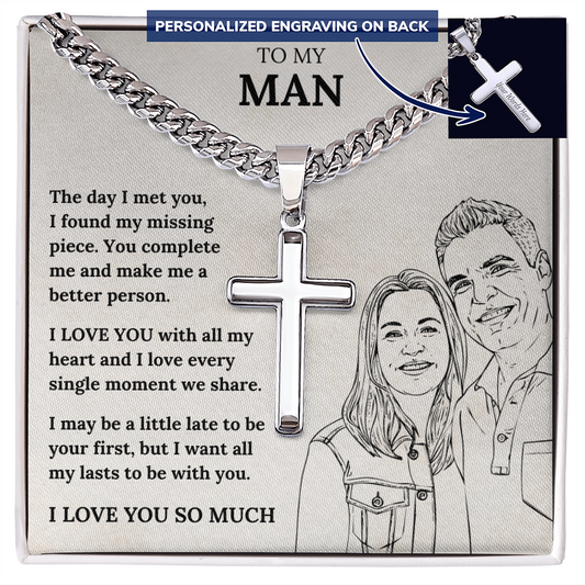 Cross Necklace - Romantic Gift for Boyfriend or Husband with Heartfelt Message Card