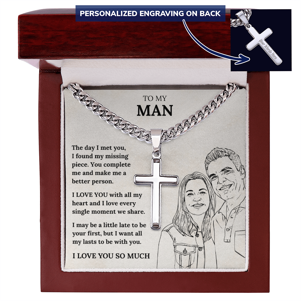 Cross Necklace - Romantic Gift for Boyfriend or Husband with Heartfelt Message Card