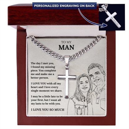 Cross Necklace - Romantic Gift for Boyfriend or Husband with Heartfelt Message Card