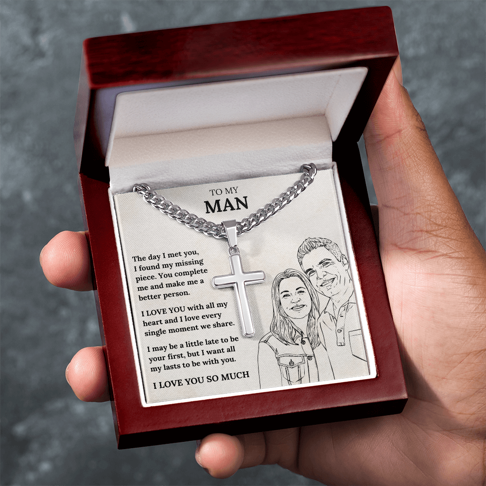 Cross Necklace - Romantic Gift for Boyfriend or Husband with Heartfelt Message Card
