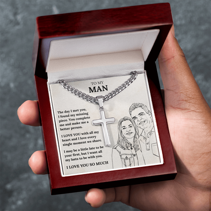 Cross Necklace - Romantic Gift for Boyfriend or Husband with Heartfelt Message Card