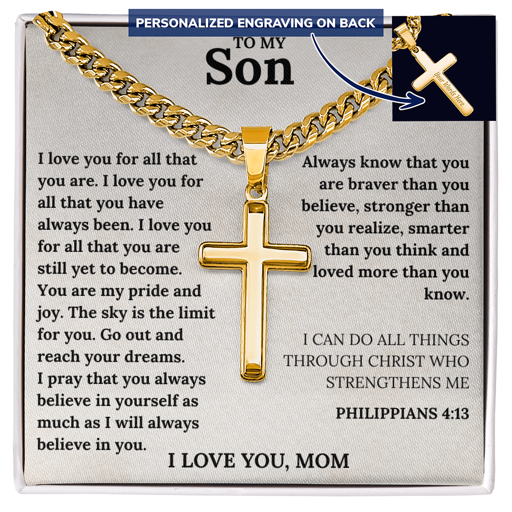 To My Son Cross Necklace – Christian Gift from Mom with Inspirational Bible Verse