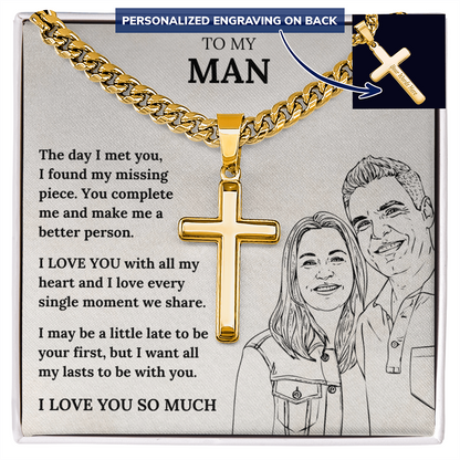 Cross Necklace - Romantic Gift for Boyfriend or Husband with Heartfelt Message Card