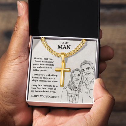 Cross Necklace - Romantic Gift for Boyfriend or Husband with Heartfelt Message Card