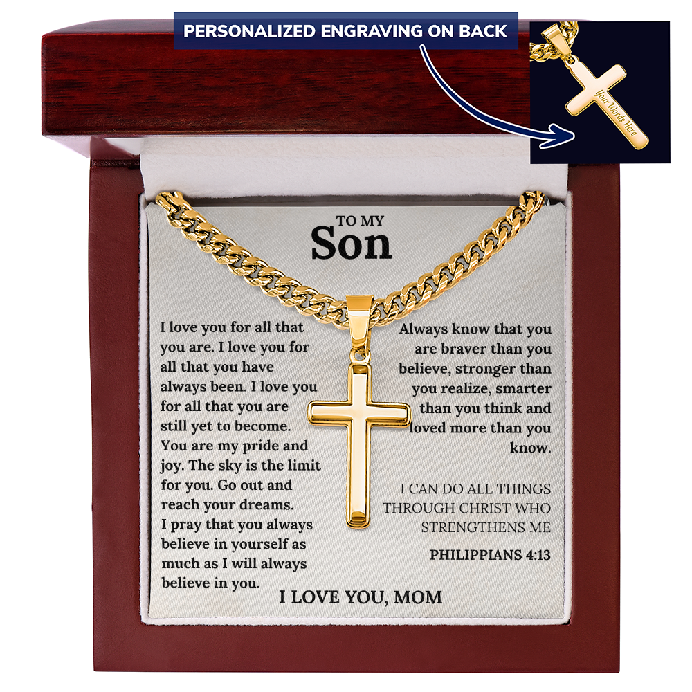 To My Son Cross Necklace – Christian Gift from Mom with Inspirational Bible Verse