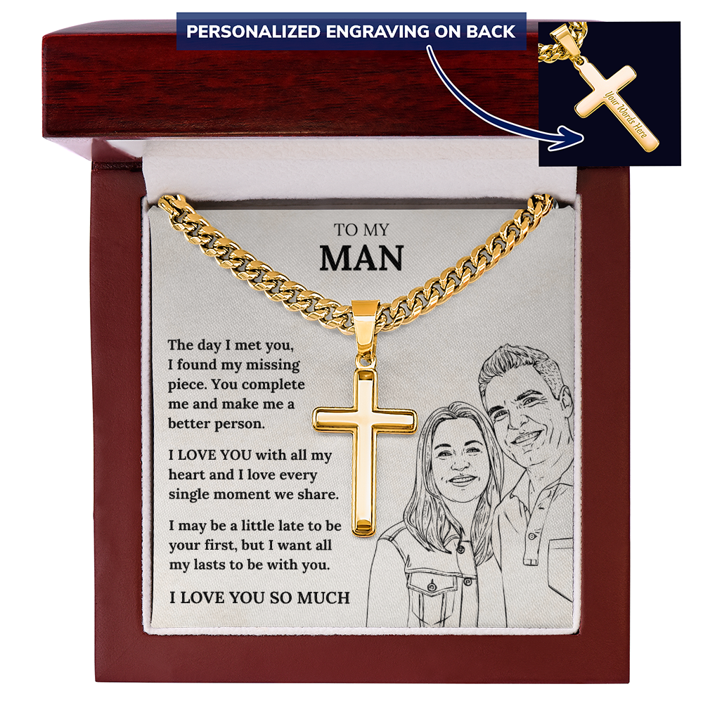 Cross Necklace - Romantic Gift for Boyfriend or Husband with Heartfelt Message Card