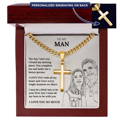 Cross Necklace - Romantic Gift for Boyfriend or Husband with Heartfelt Message Card