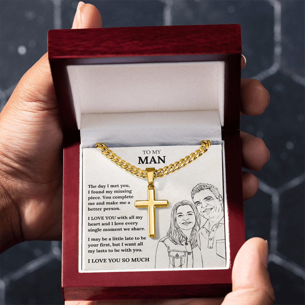 Cross Necklace - Romantic Gift for Boyfriend or Husband with Heartfelt Message Card