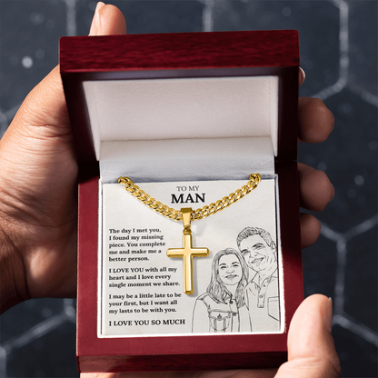 Cross Necklace - Romantic Gift for Boyfriend or Husband with Heartfelt Message Card