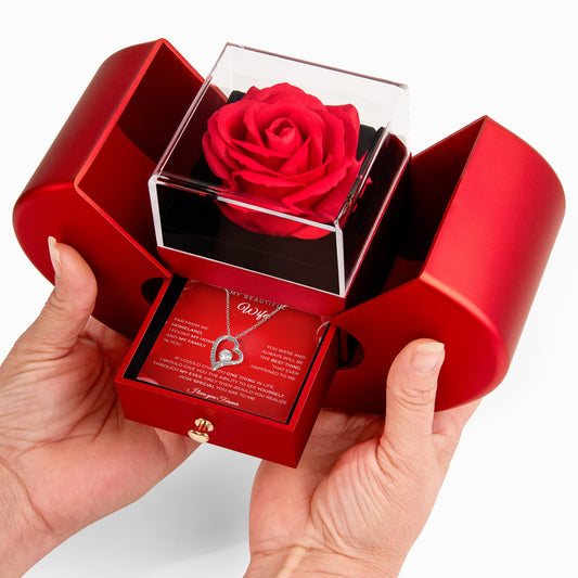 Husband to Wife Gift – Heart Necklace with Red Rose Heart Box