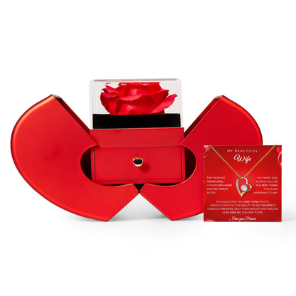 Husband to Wife Gift – Heart Necklace with Red Rose Heart Box